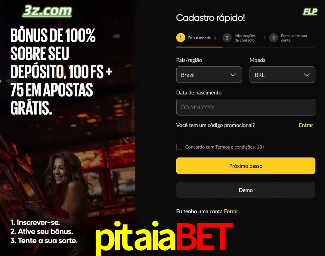 pitaiabet registro oficial cassino online Brasil com bônus de depósito e free spins